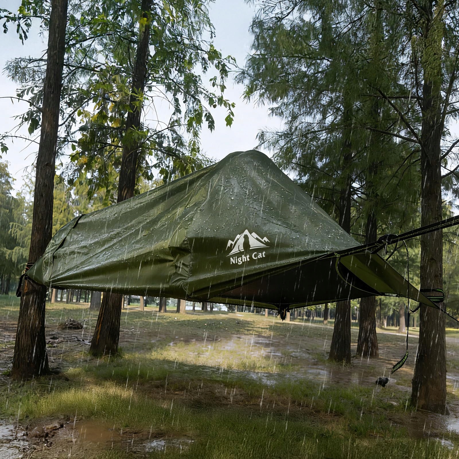 NIGHT CAT Hamak Zewnętrzny Wodoodporny Z Moskitierą i Tarpem XXL Na Camping — miniatura 3