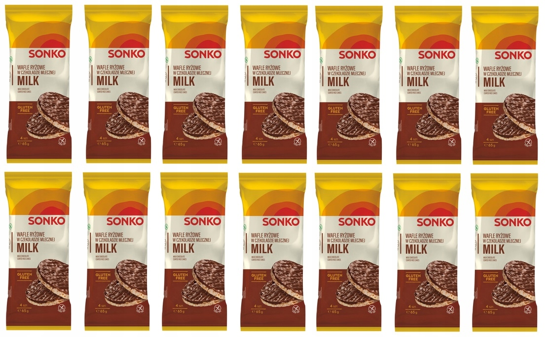 Levně 14 x 65 g Sonko rýžových vaflí v mléčné čokoládě bez lepku, Půlka Kartonu