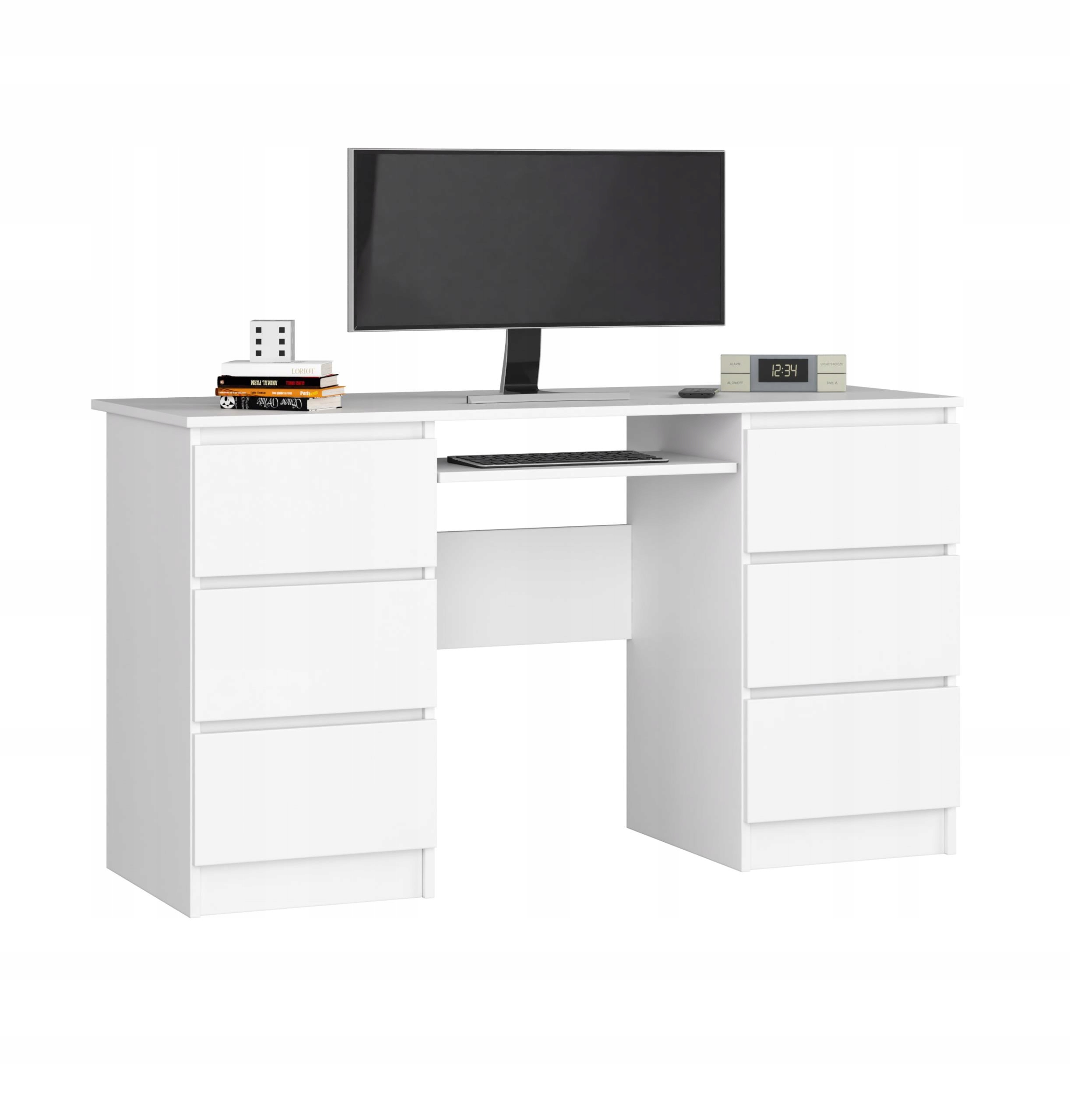 Písací stôl pod počítač A-11 biely 135 cm 6 zásuviek Akd