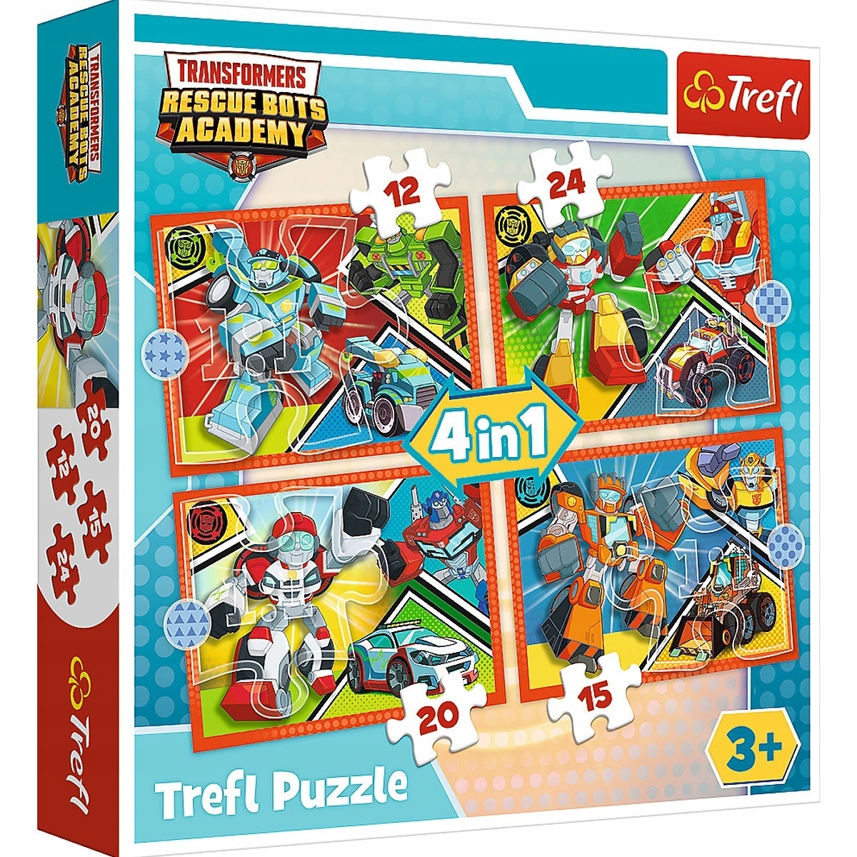 Puzzle Trefl - 4w1 TRANSFORMERS - Akademia Transformersów 12,15,20,24 - 3+