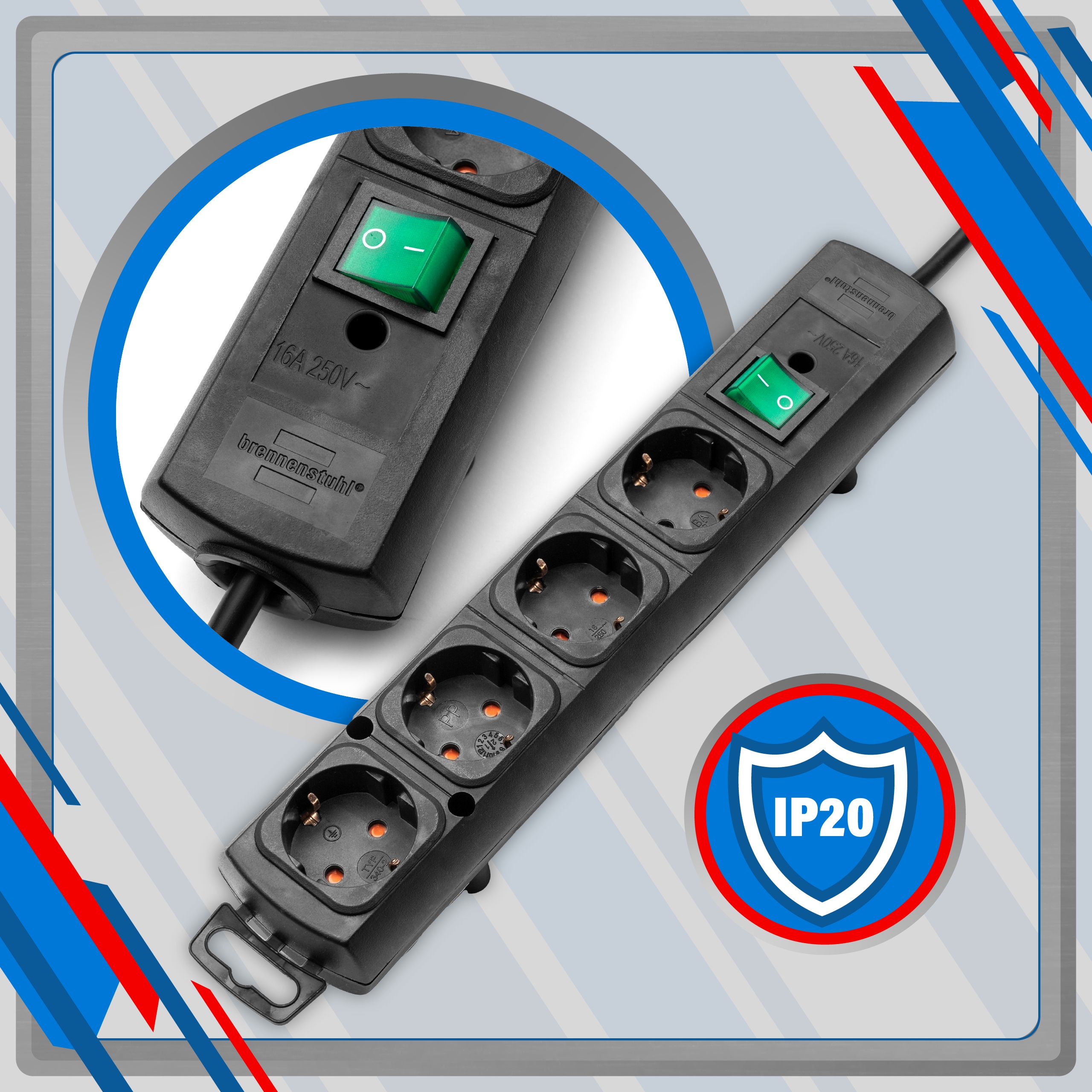 Listwa zasilająca z wyłącznikiem 2m PŁASKA WTYCZKA Model 1153100100