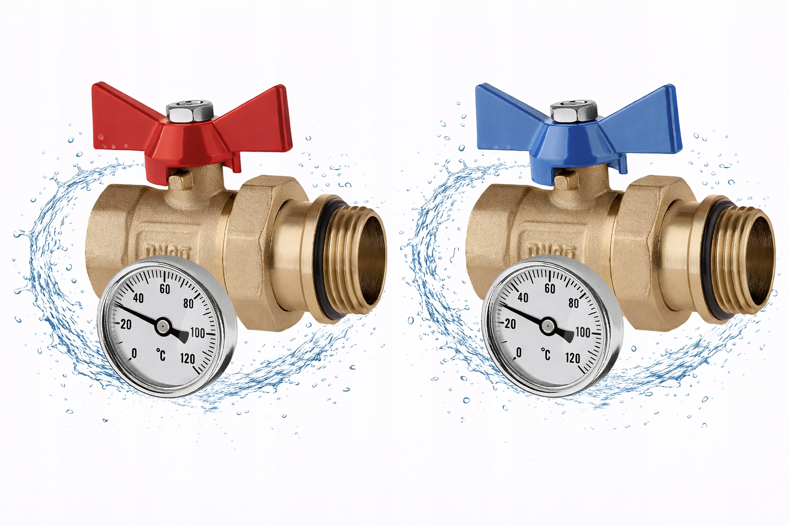 Zestaw 2 szt. zawór kulowy prosty 1 cal DN25 z termometrem i śrubunkiem