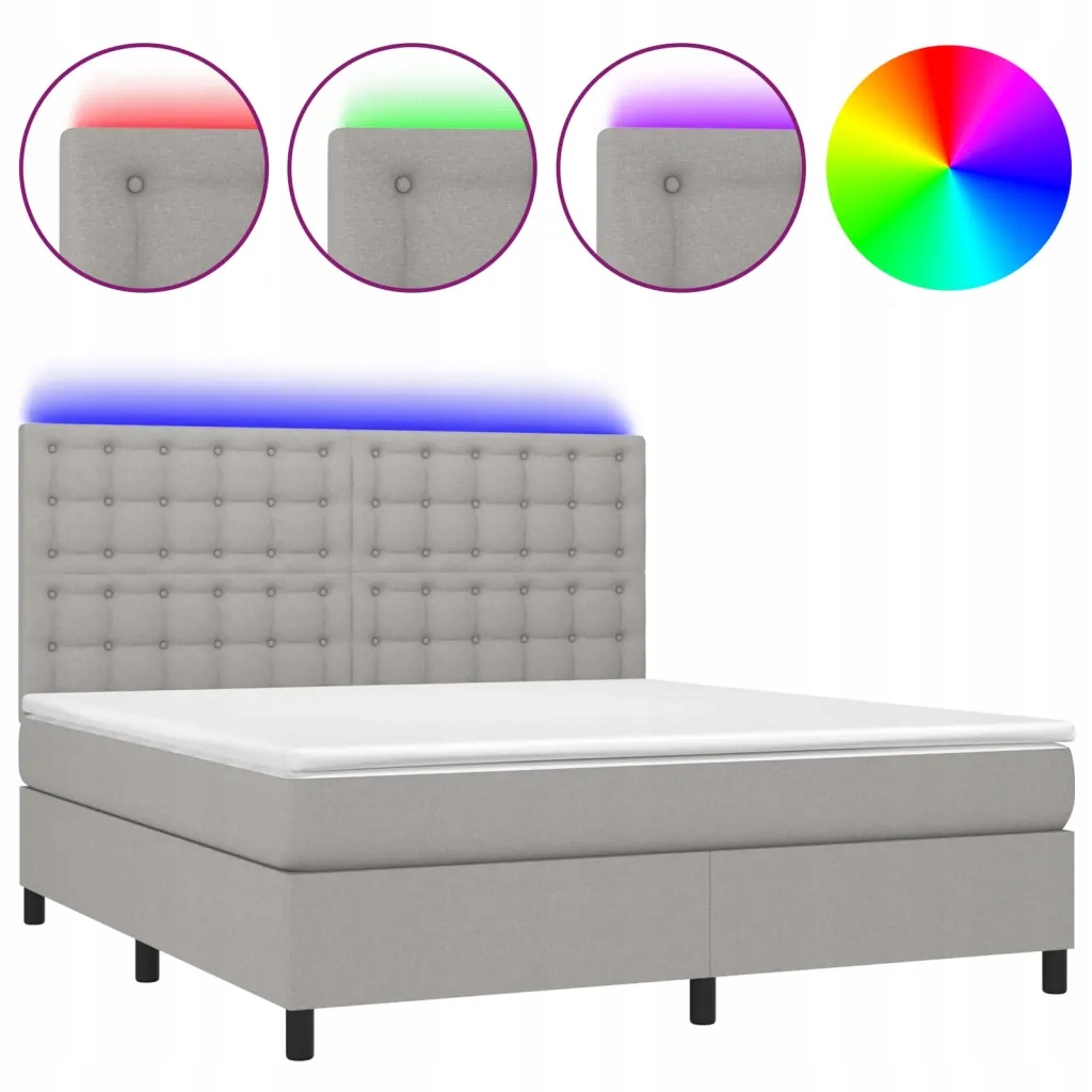 Kontinentální postel s matrací a Led diodami, světle šedá, 203x160x118/128