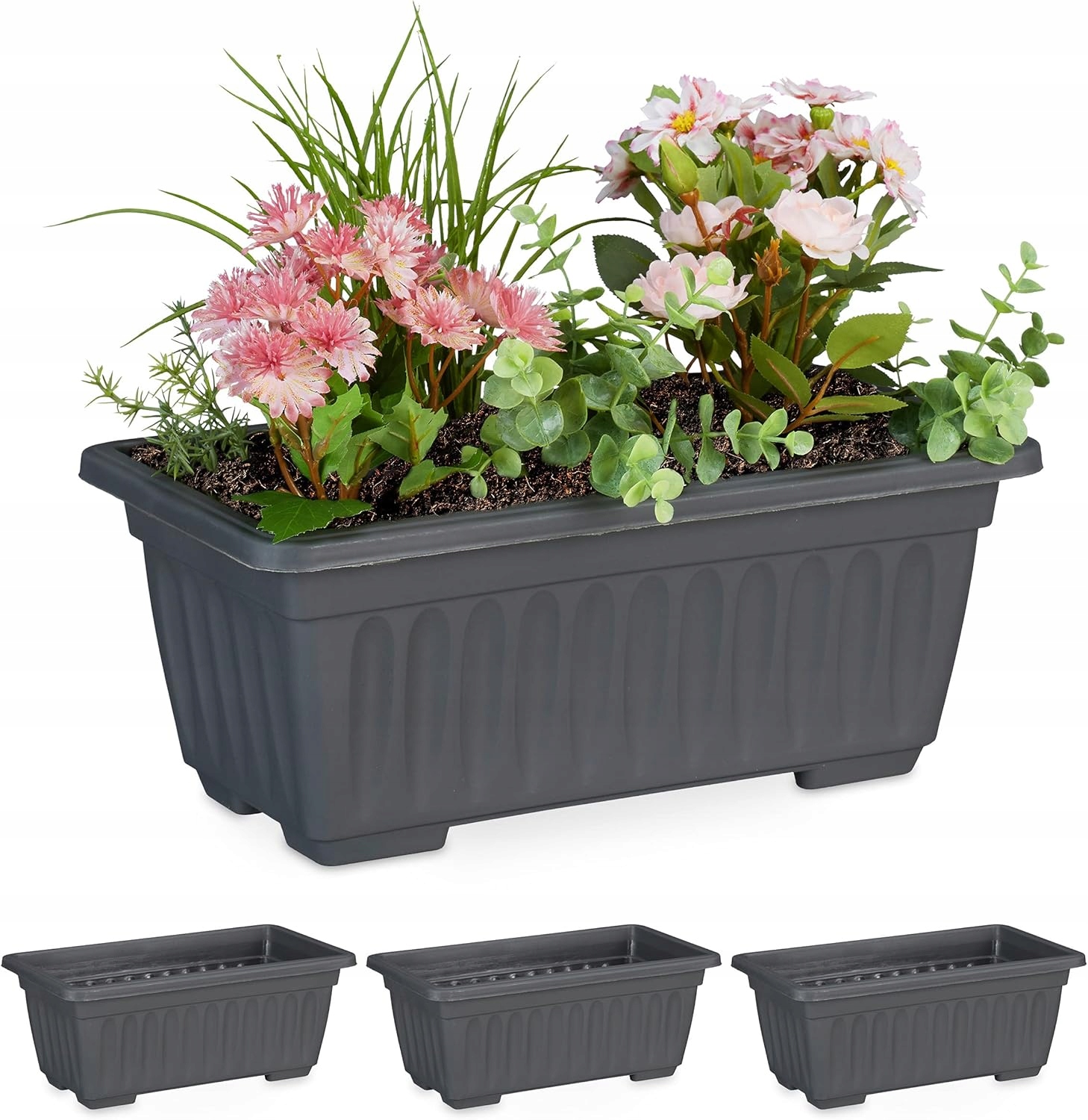 Obdélníkové Květináče 34 CM Antracit 4 Kusy