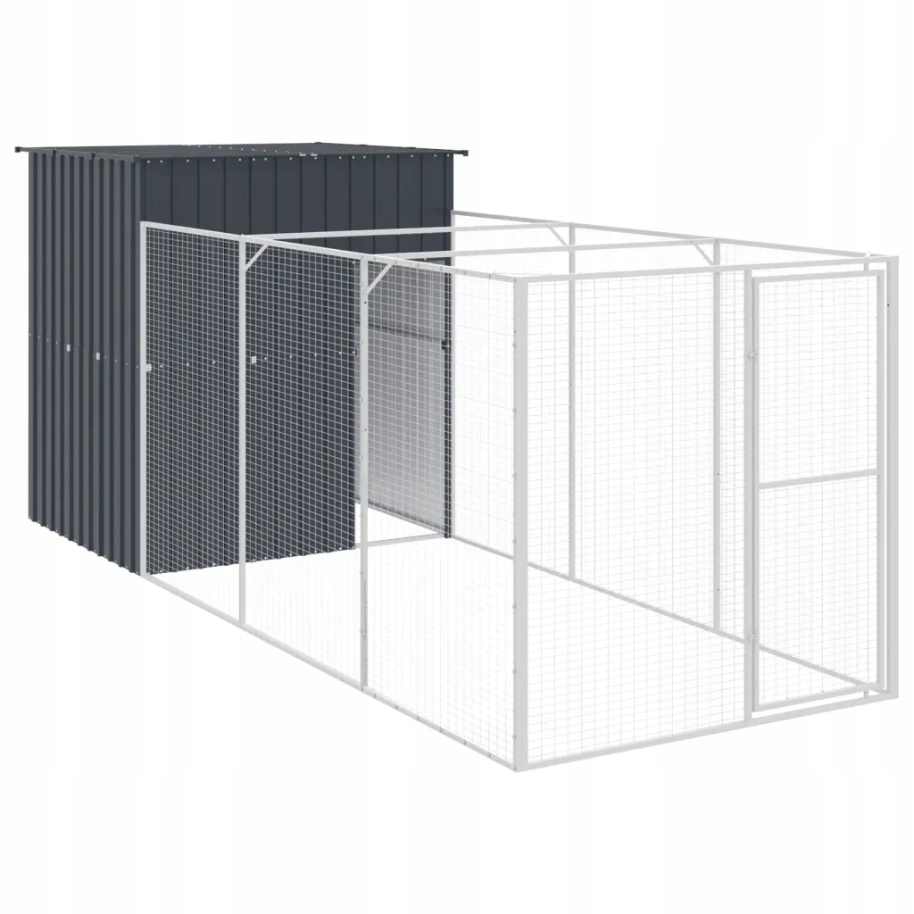 Levně Bouda pro psa s výběhem z pozinkované ocelové sítě, antracitová, 165x45 cm