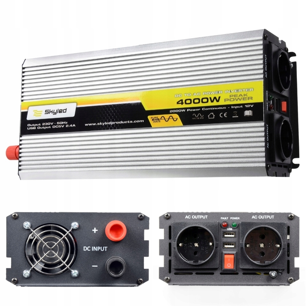 

Skyled Przetwornica 4000W Pełny Sinus 12V 230V Usb