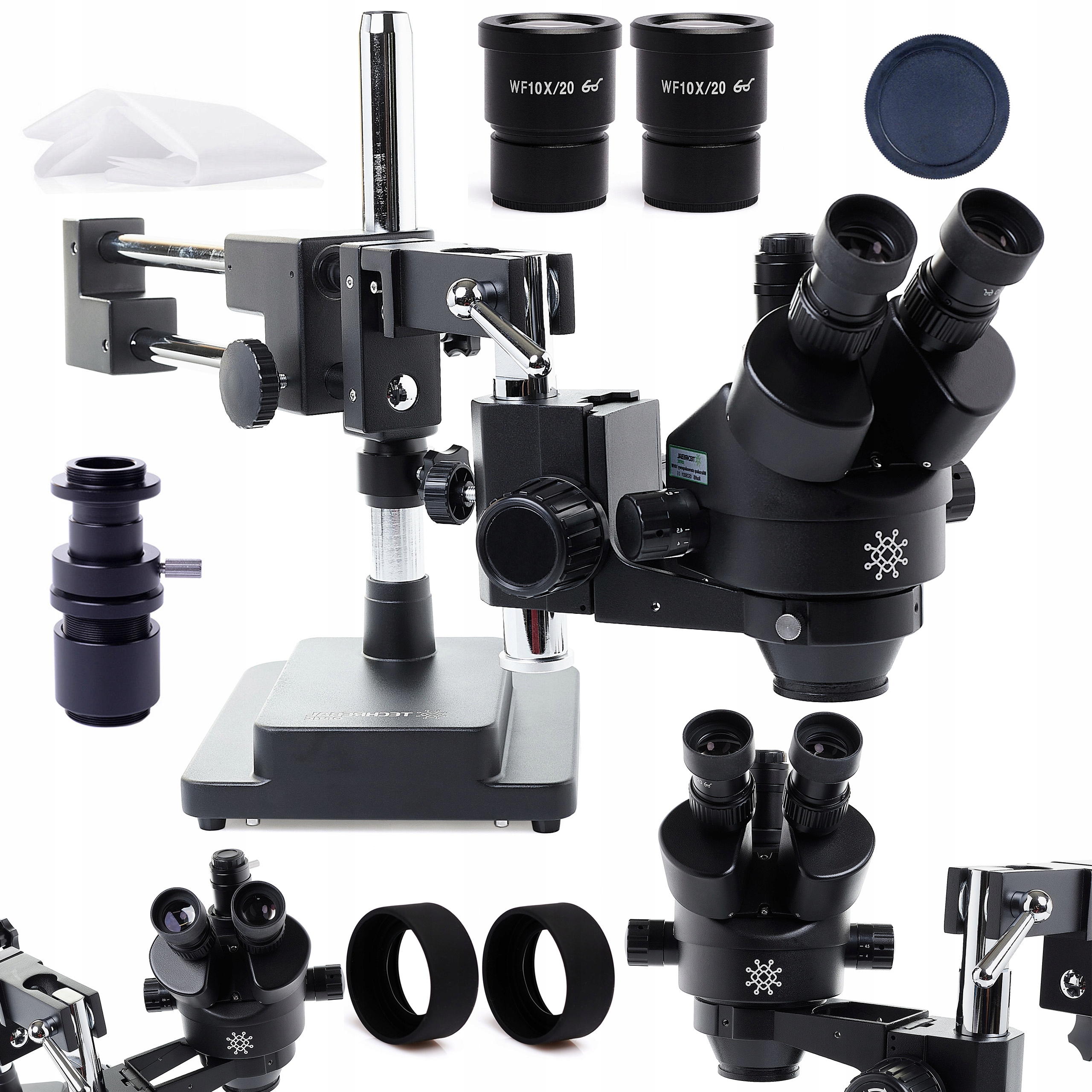 Stereoskopický Mikroskop Černý 10HW 7-45X Trinokulární Techrebal