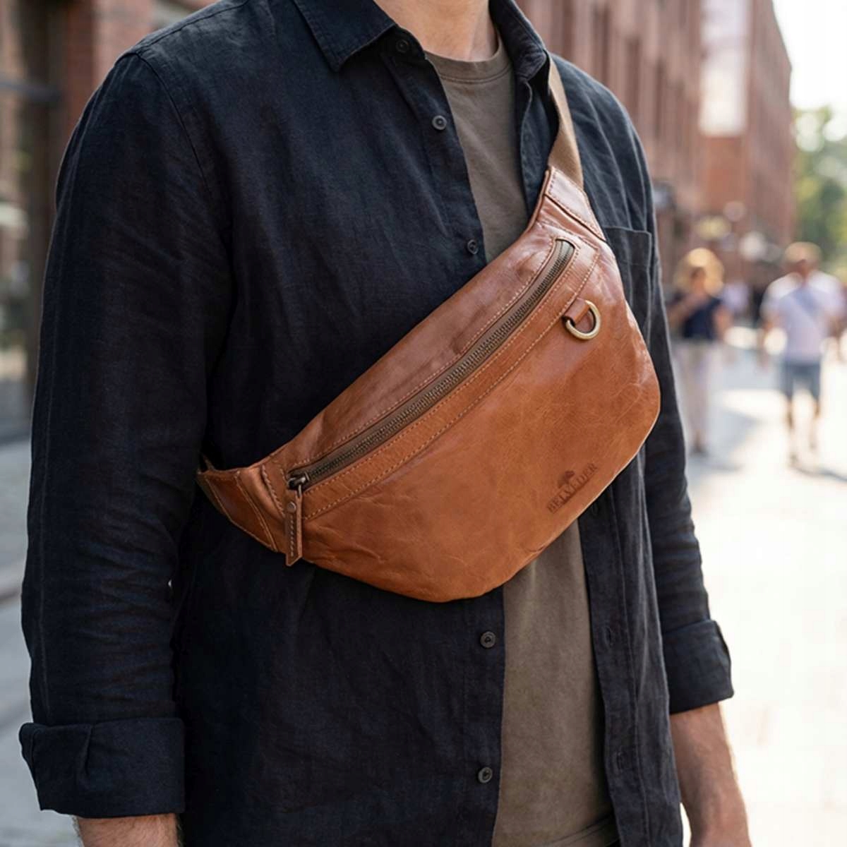 Pánská velká XL kožená cross body Vintage hnědá Belveder B-FB1G