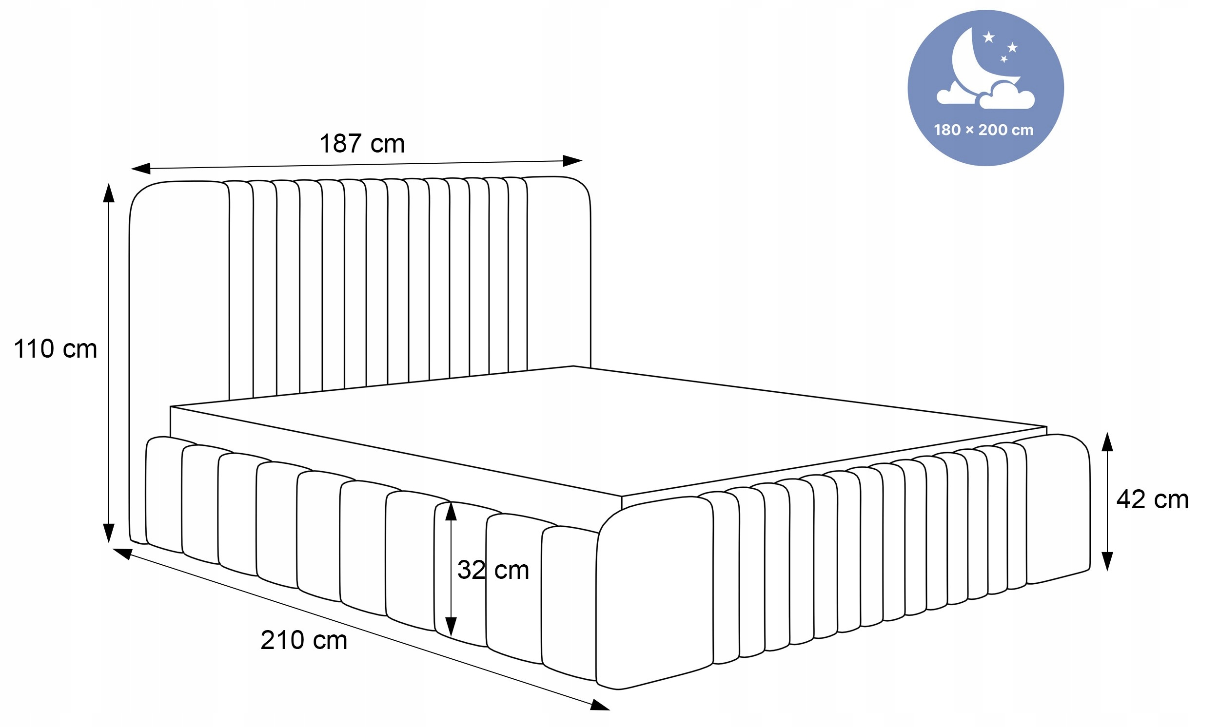 Łóżko sypialniane tkanina szenilowa 180x200 Tifany Długość mebla 210 cm