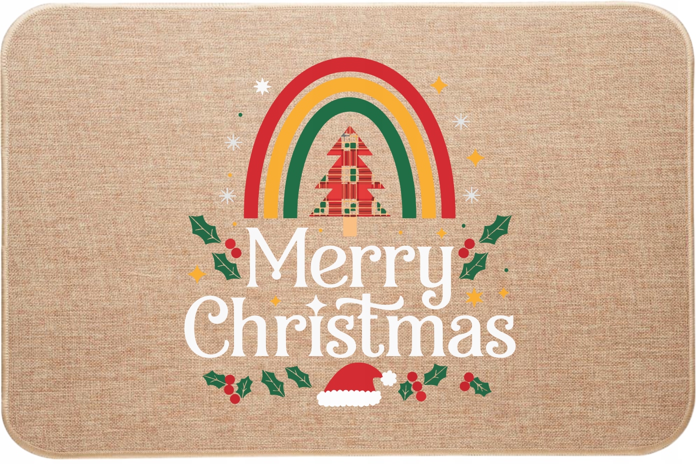 Lněná rohožka Merry Christmas, barevná
