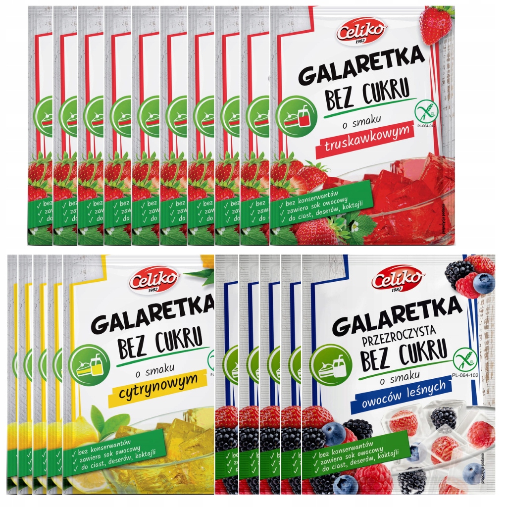 Levně Sada 20 x Bezlepková Želé bez cukru mix chutí Celiko 3 příchutě