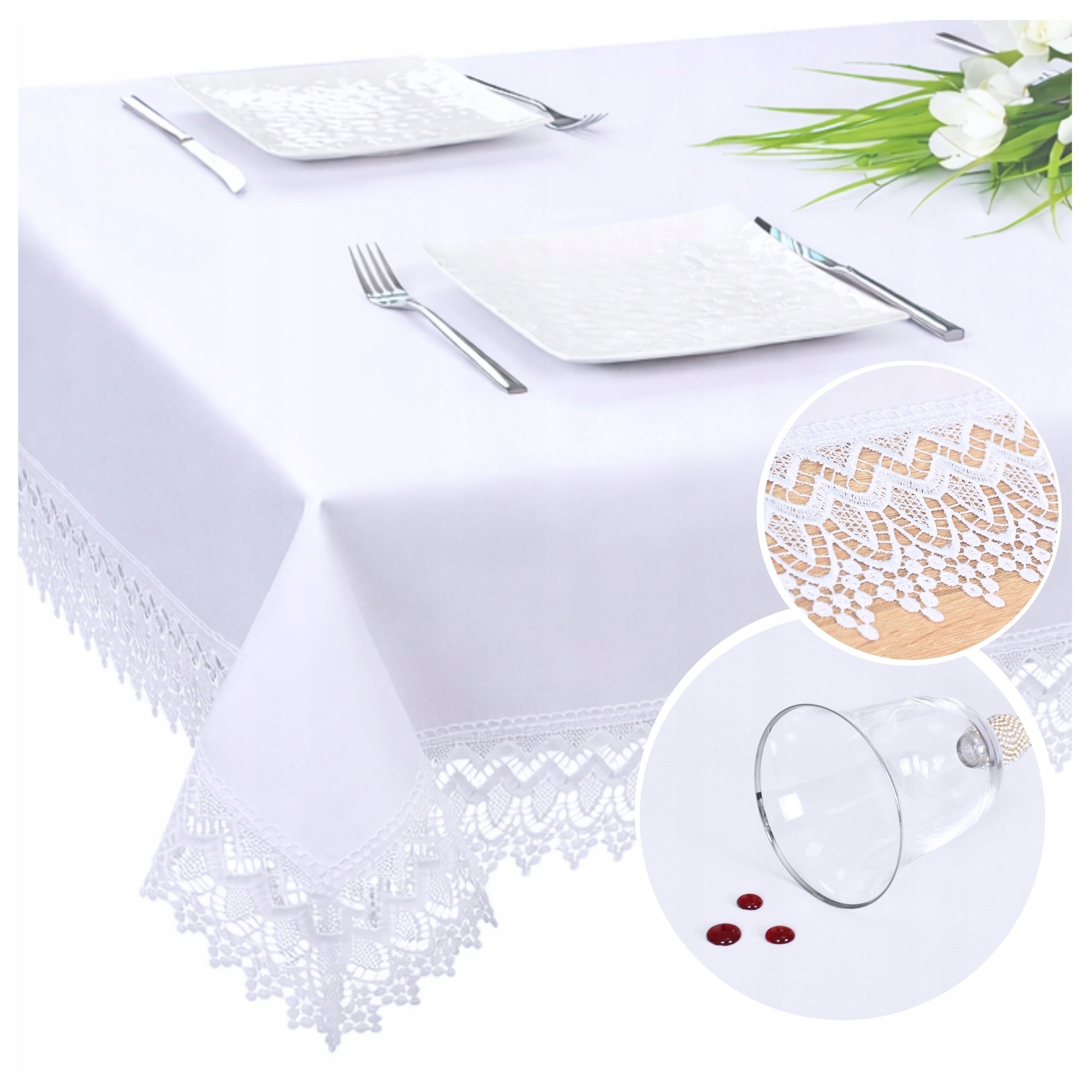 Obrus Plamoodporny Biały Gipiura 260x140 Obrus Na Stół Tk.114 Dekoracyjny