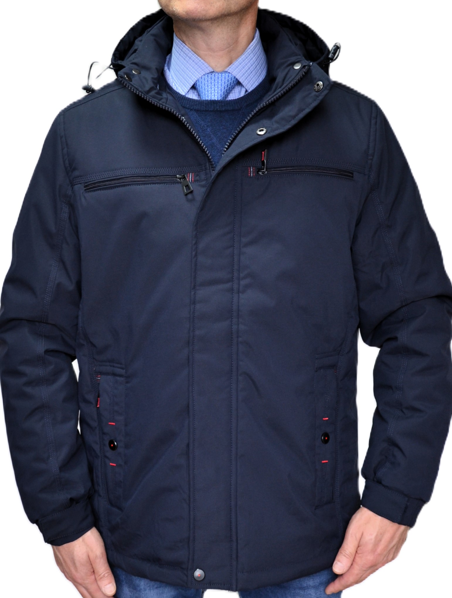 Pánská zimní lehká jednoduchá bunda s odnímatelnou kapucí Námořnická Modrá M Regular