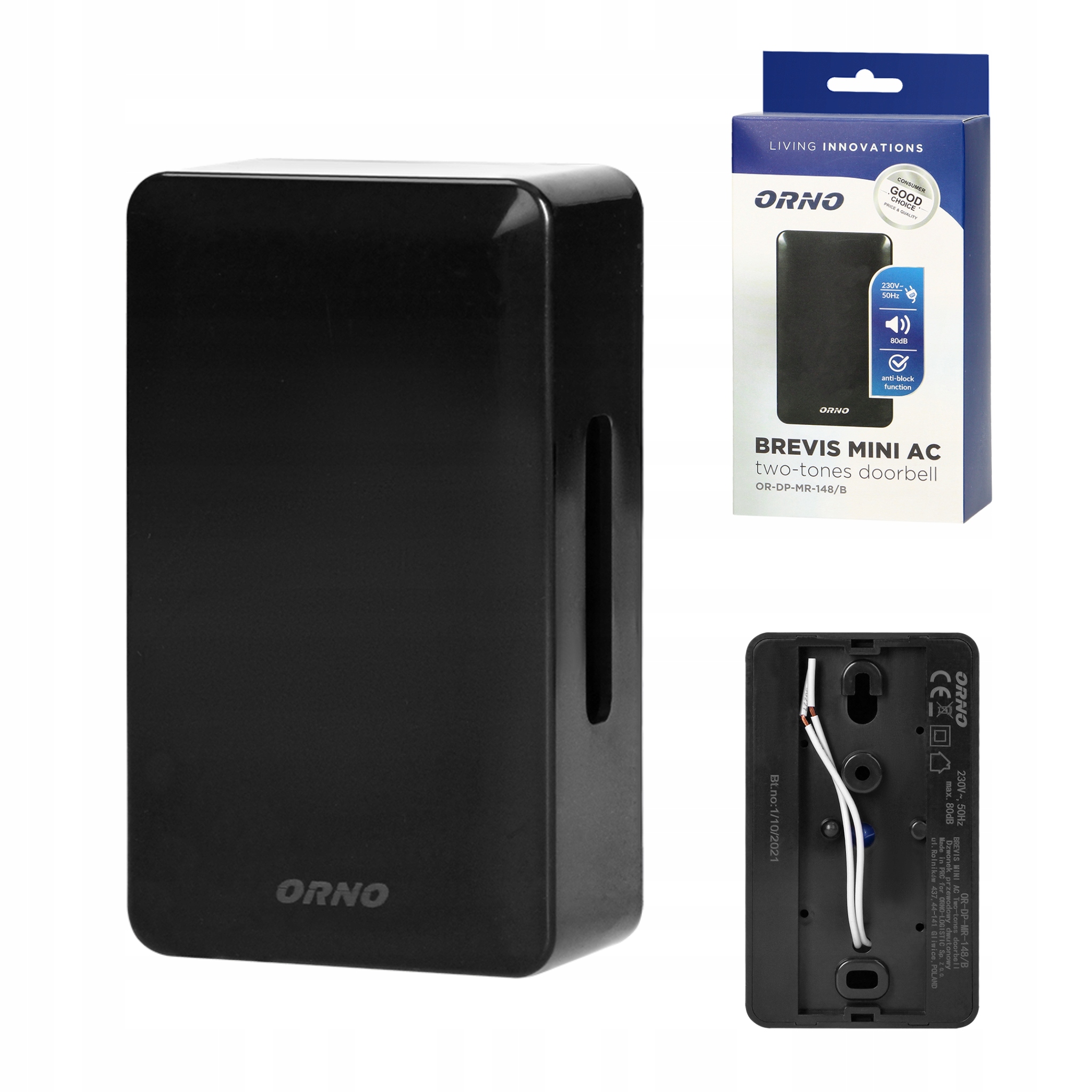 

Dzwonek do drzwi przewodowy 230v 2 tonowy czarny