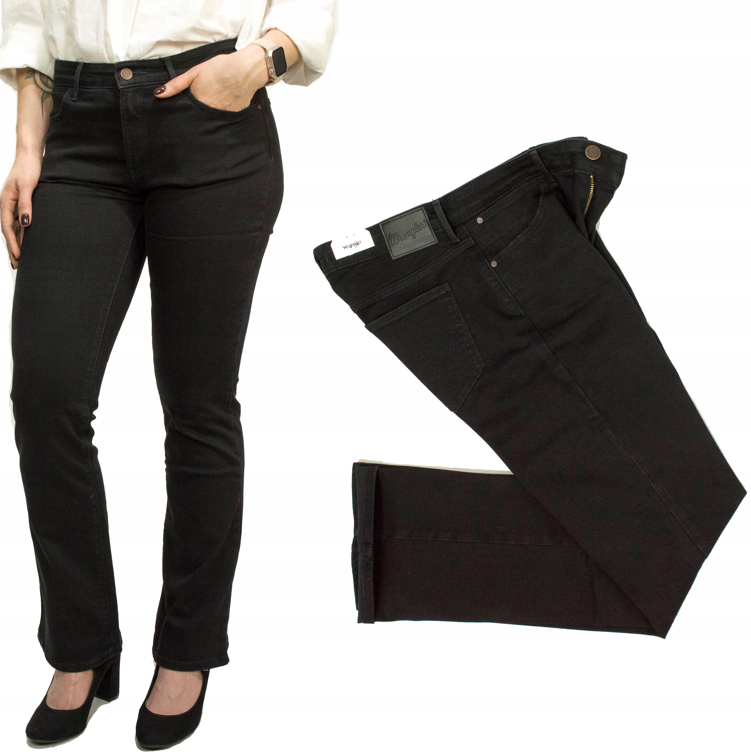 Wrangler Bootcut Drainpipe Black dámské džíny rozšířené W28 L32