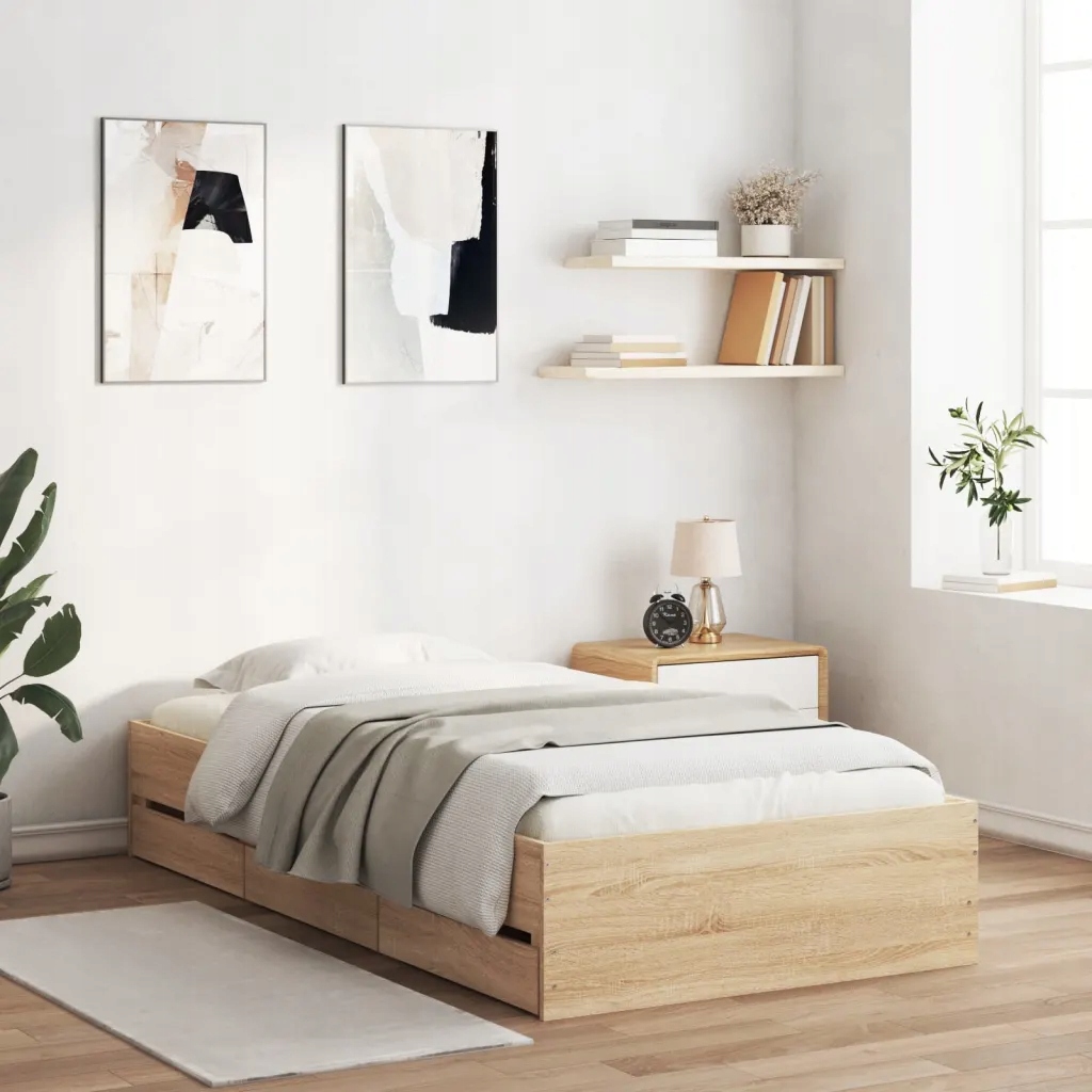 Rám postele se zásuvkami dub sonoma 75x190 cm kompozitní dřevo Hnědá 320733