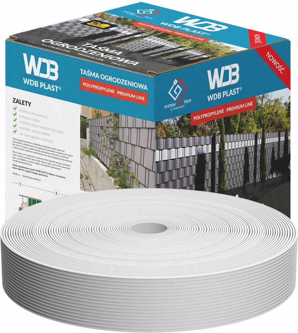 TAŚMA OGRODZENIOWA PREMIUM WĄSKA 4,75x50m NA OGRODZENIA PANELOWE 3D BIAŁA