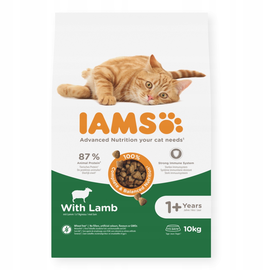 Levně Iams For Vitality 10 kg Suché Krmivo pro dospělé kočky s jehněčím masem
