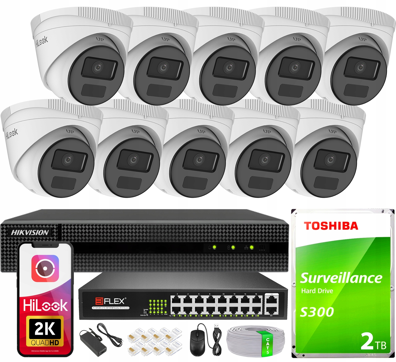 Ip monitorování Hikvision pro rozšíření 10 kamer 4Mpx rekordér 16CH Hdd 2TB