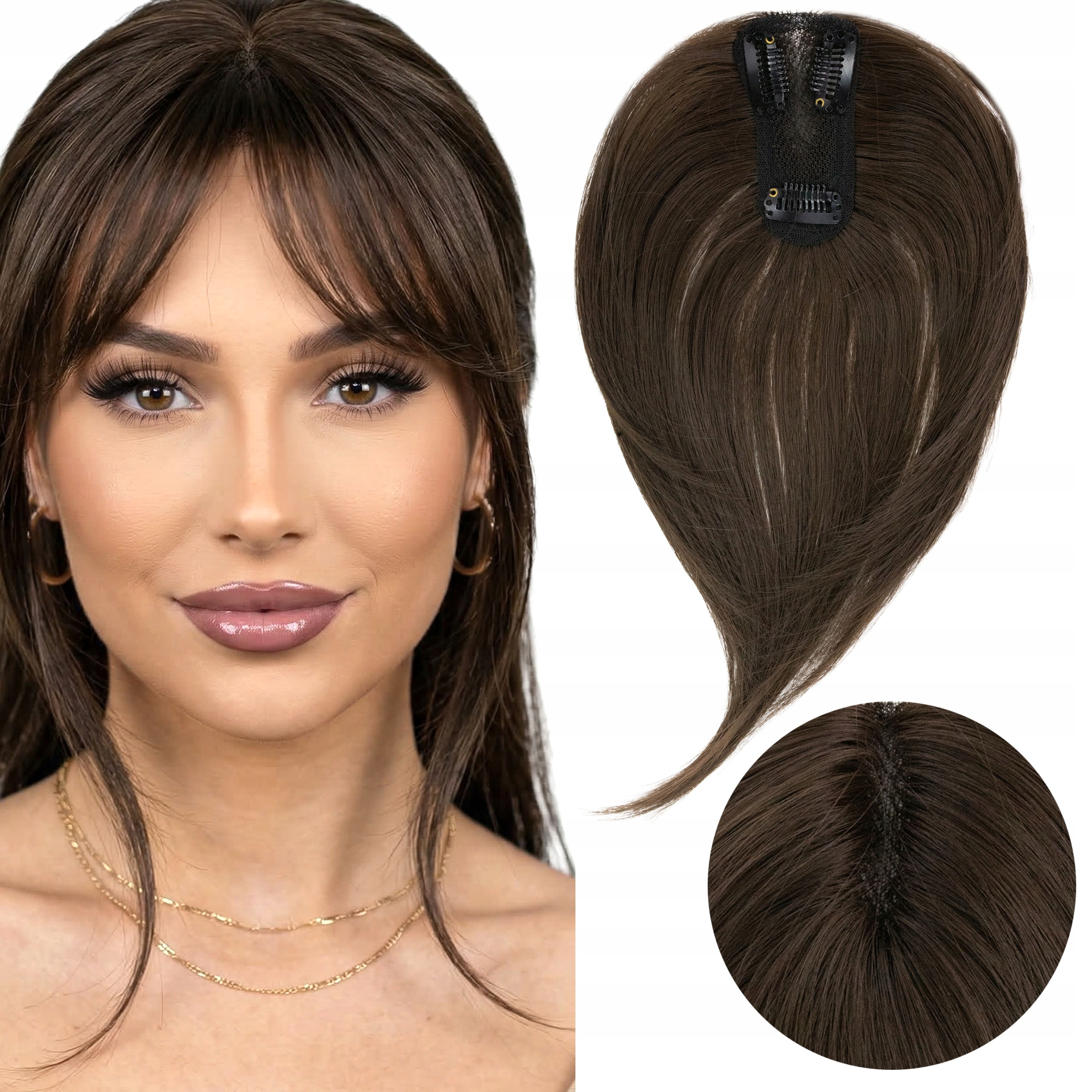 Topper Tupet Příčesek z umělých vlasů toper Clipin Hříva hnědá 4x6 cm