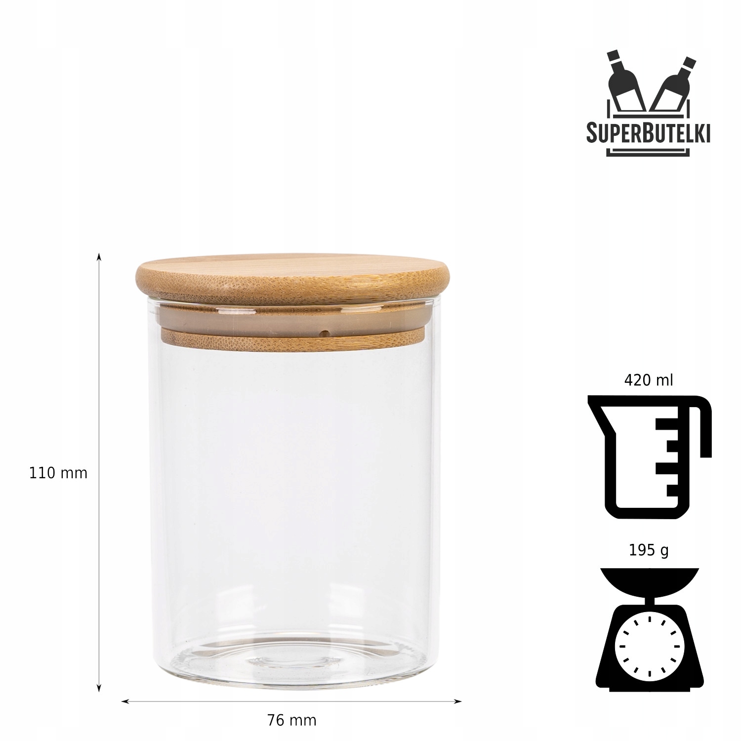 POJEMNIK szklany na PRZYPRAWY ŻYWNOŚĆ SÓL - 420 ml Linia Pojemnik Słoik 420 ml