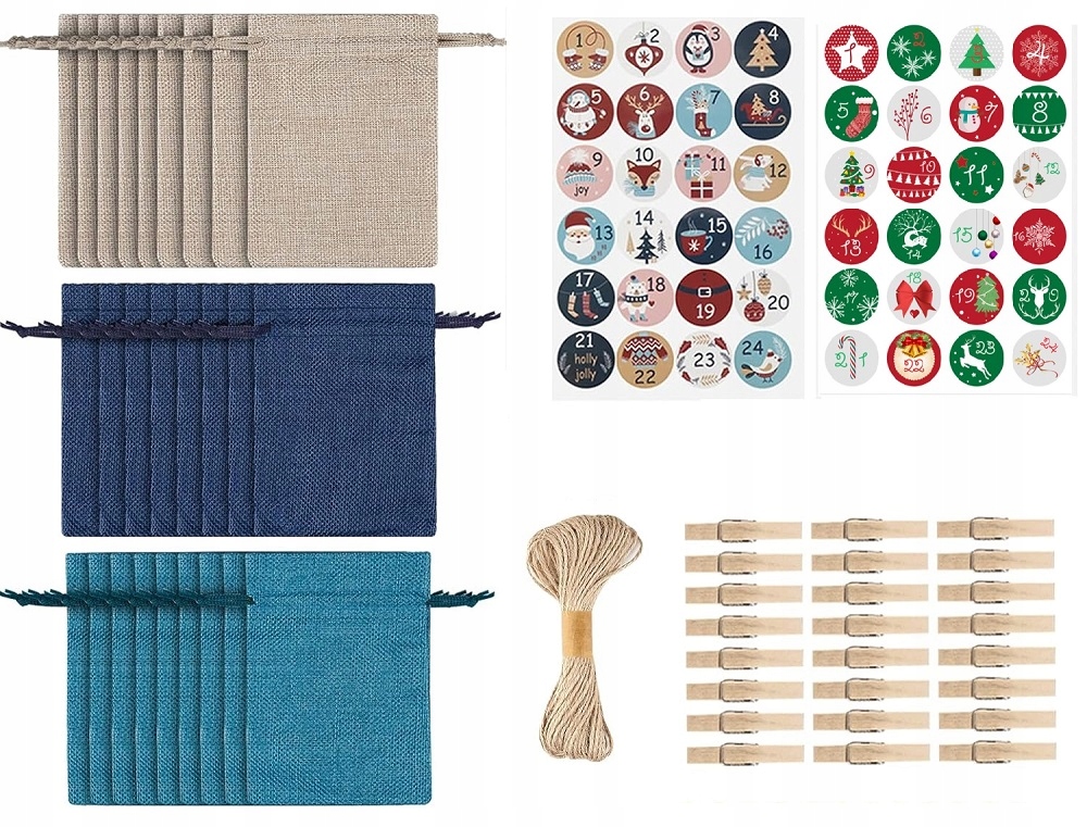 KALENDARZ ADWENTOWY DIY ŚWIĄTECZNY EKO WORECZKI ZRÓB TO SAM ZESTAW XXL Kształt inny