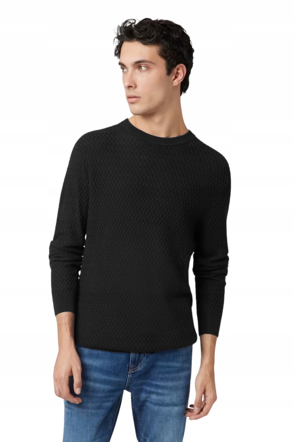 Guess Černý pánský svetr Davin Cn Ls XXL