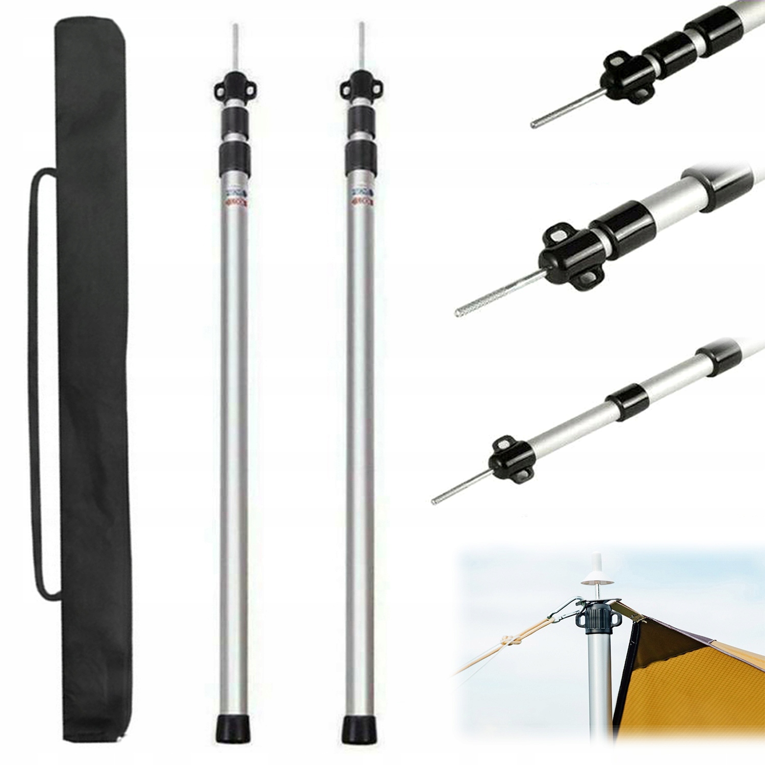 Sloupky do bivakové plachty hliníkové 90-230 cm, lehké a pevné