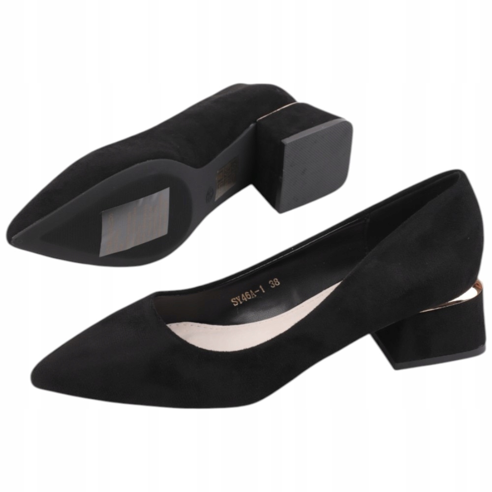 Czarne Czółenka Damskie Na Słupku Buty Wkł. Ekoskóra