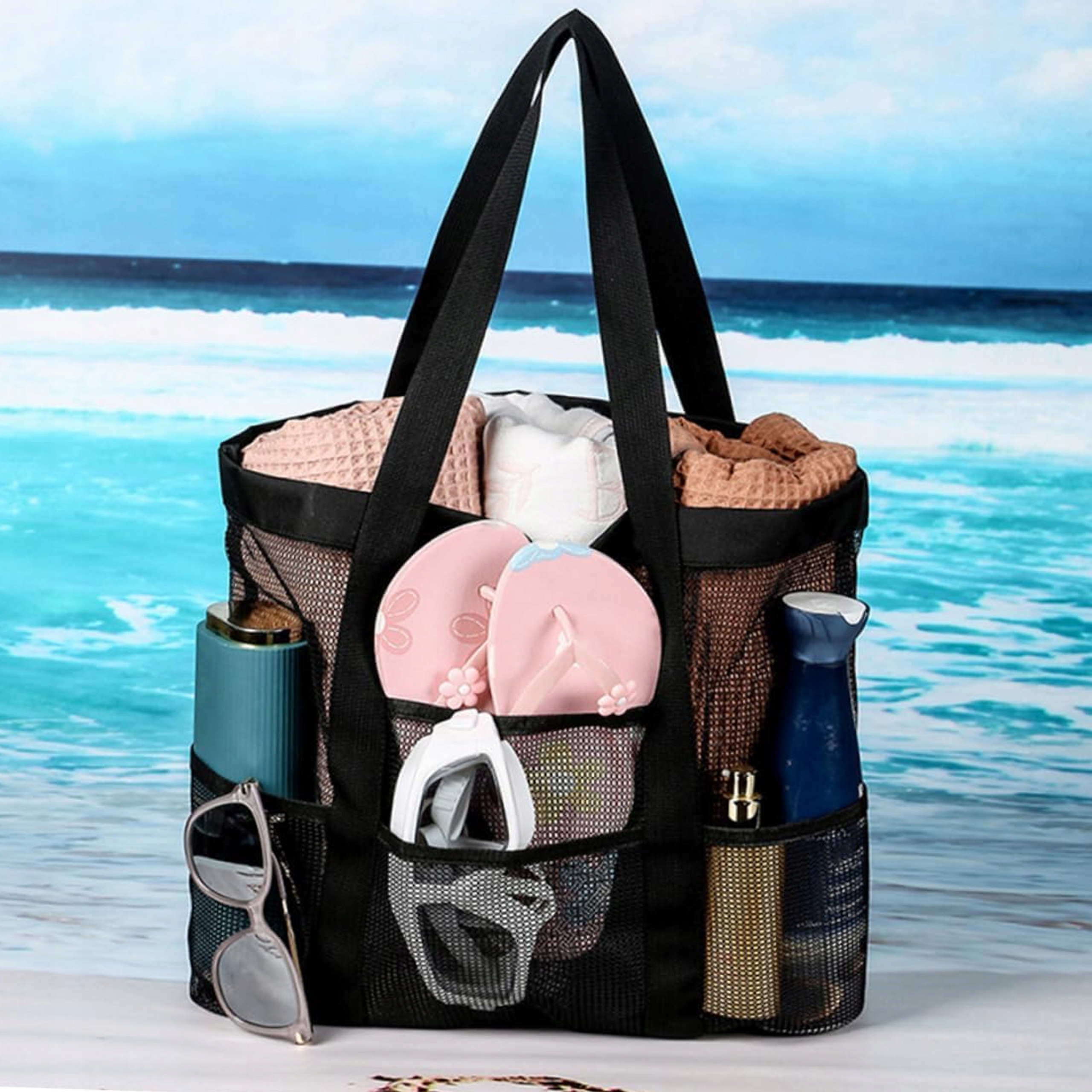 DUŻA TORBA PLAŻOWA NA PLAŻĘ BASEN RAMIĘ PRZEWIEWNA SKŁADANA SIATKA PIASEK Czas utrzymania temperatury 0 h