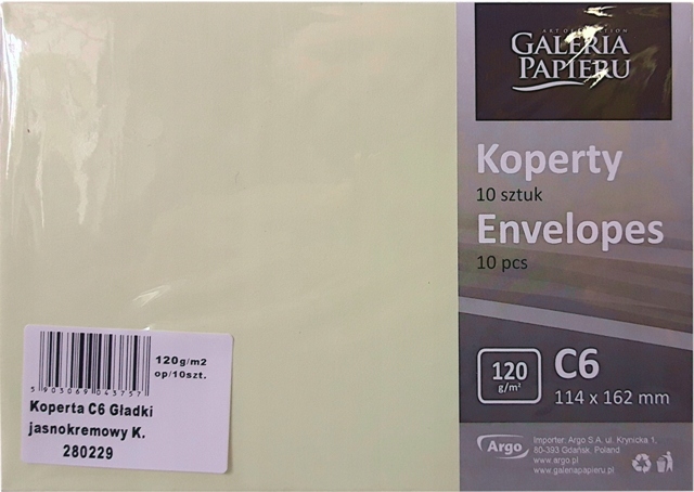 

Koperty ozdobne C6 Gładki 120g Jasnokremowa 280229