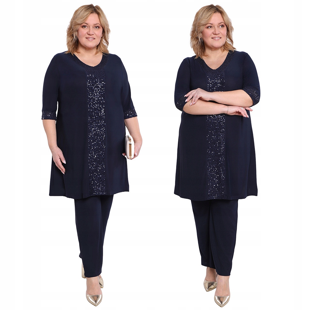 Tmavě modrý komplet s flitry plus size, velikost 56