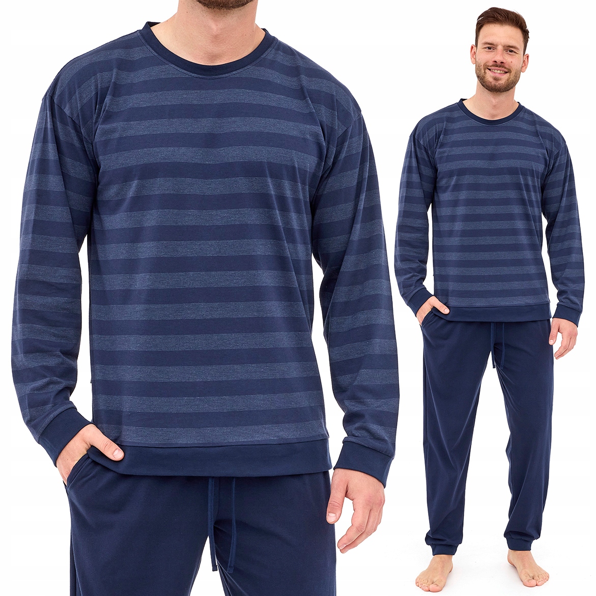 Pánské bavlněné pruhované pyžamo s dlouhým rukávem Cornette Loose 117/279 XXL