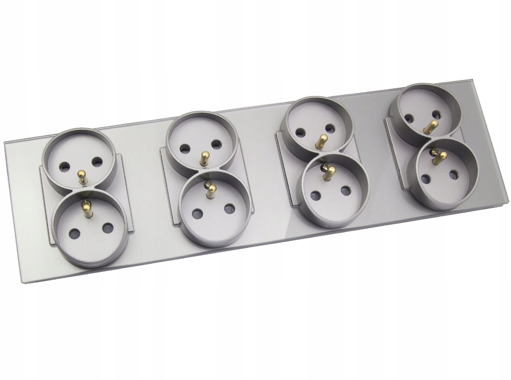 Skleněná Zásuvka Čtyřnásobná S Kolíkem, Kontakt Šedý