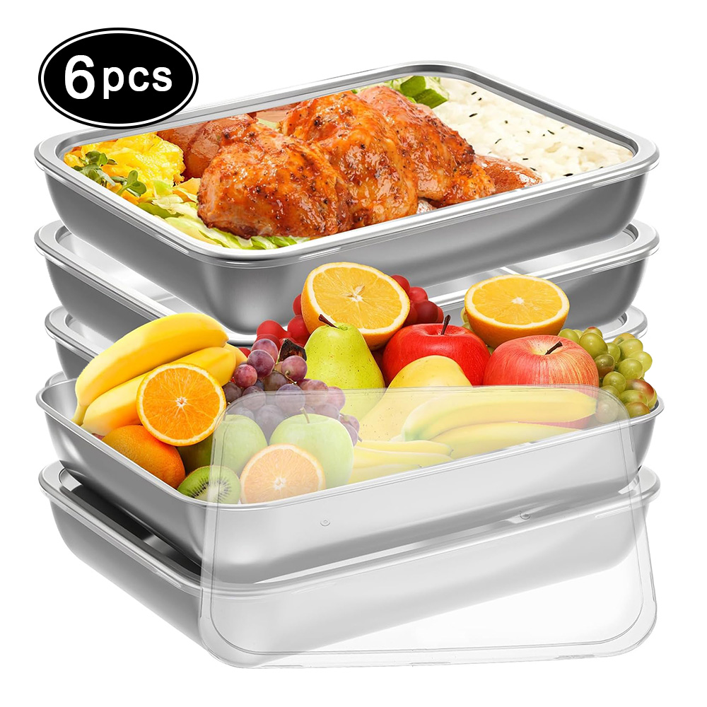 Sada 6 nádob Nerezová Ocel 25x20x5 cm s víkem