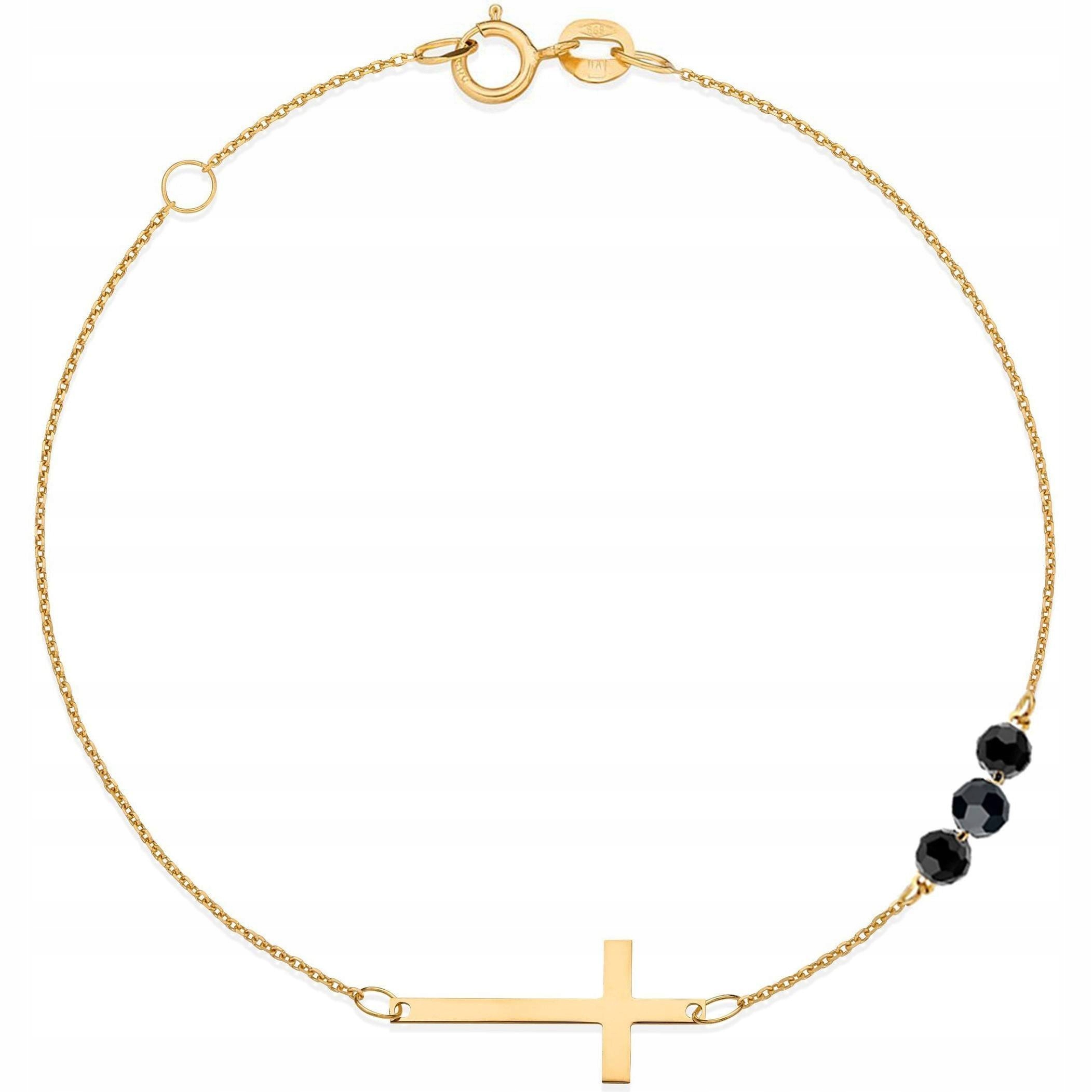 

Złota bransoletka 585 Celebrytka koraliki Krzyżyk