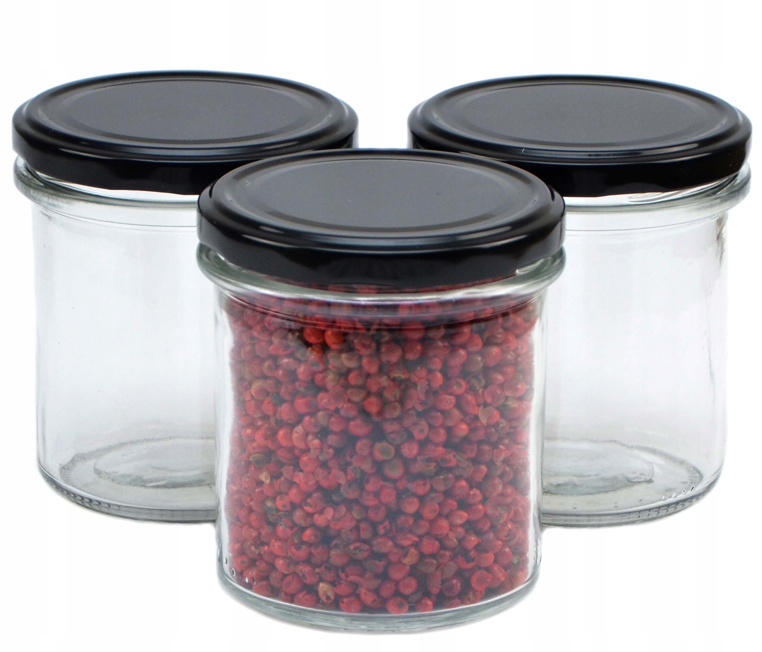 

Szklany słoik 350 ml słoik z czarną zakrętką