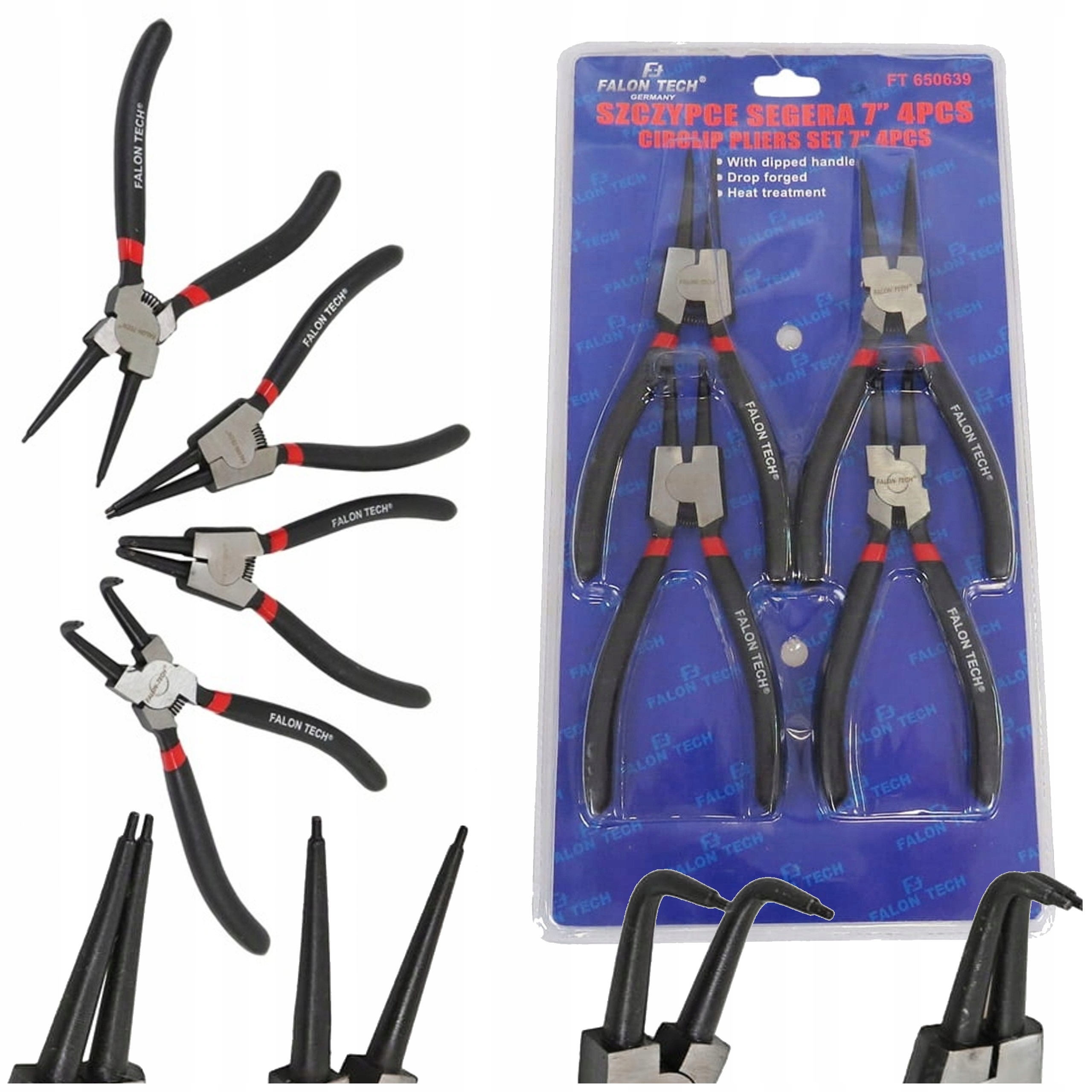 Szczypce Segera 7" 4szt. Segeera 180mm Wewnętrzne, Zewnętrzne Zestaw