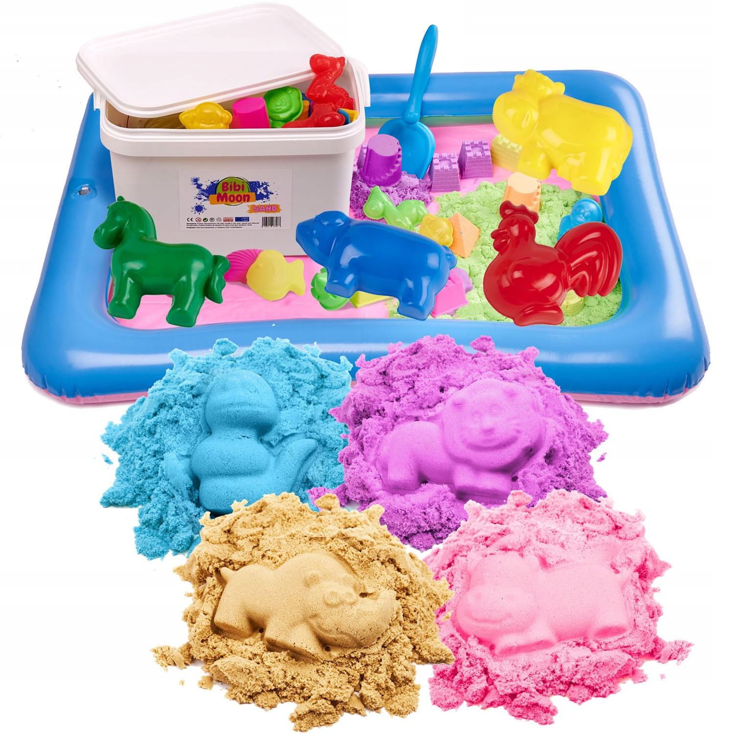 BibiMoon Piasek Kinetyczny 4kg ZESTAW PIASKOWNICA FOREMKI