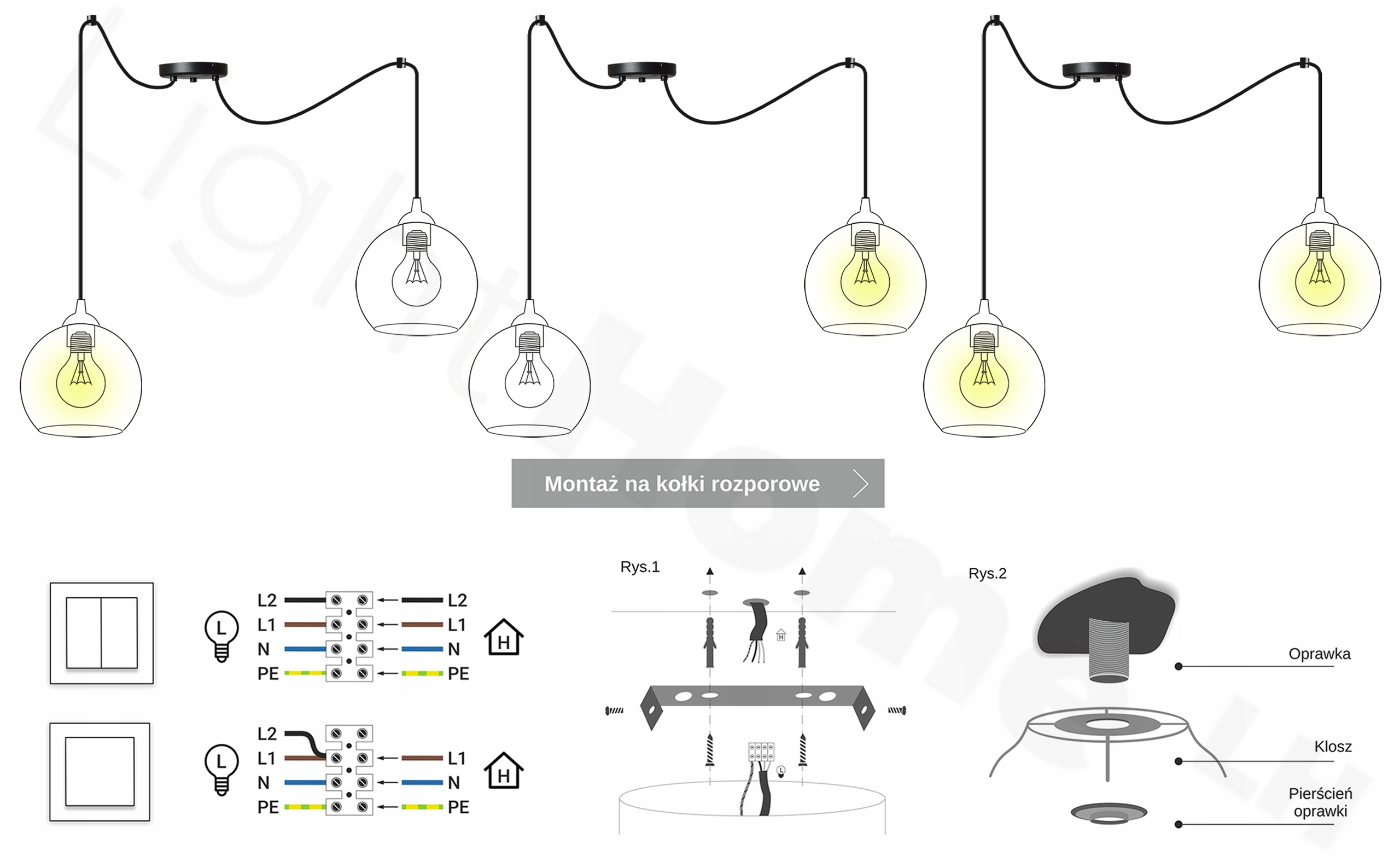LAMPA SUFITOWA WISZĄCA ŻYRANDOL DO KUCHNI DREWNIANA NOWOCZESNA BOHO Długość/wysokość 200 cm