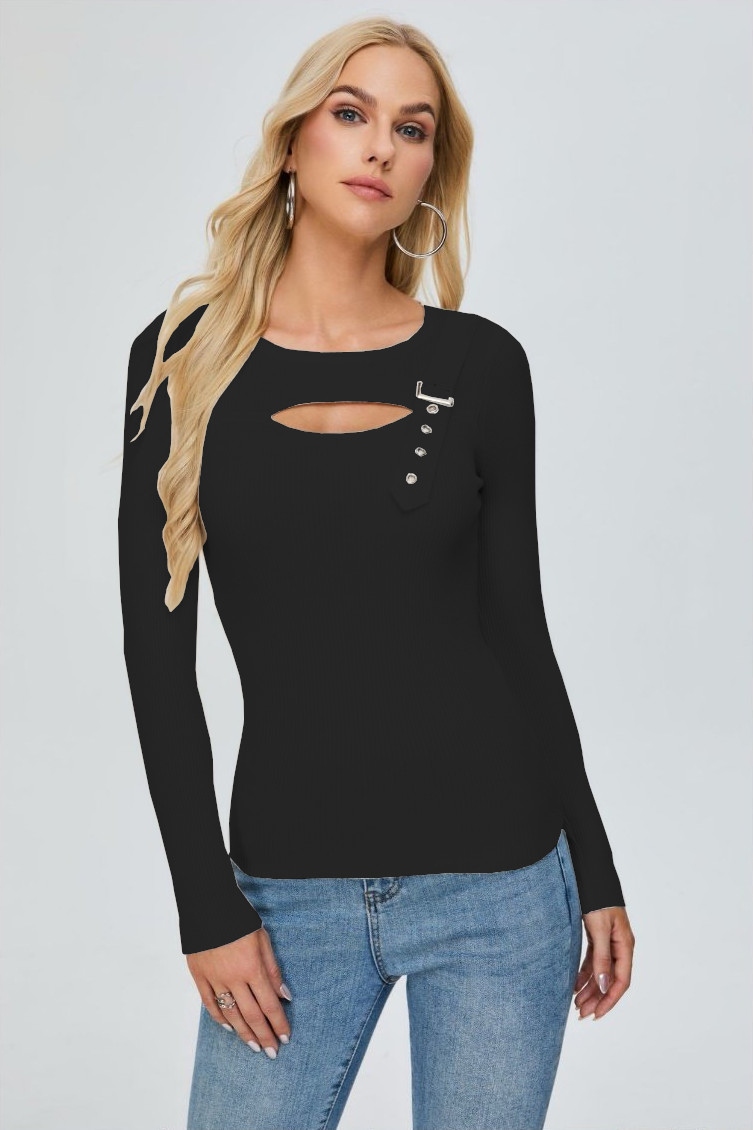 SWETER ROZCIĘCIE NA DEKOLCIE CASUALOWY STYLOWY CZARNY