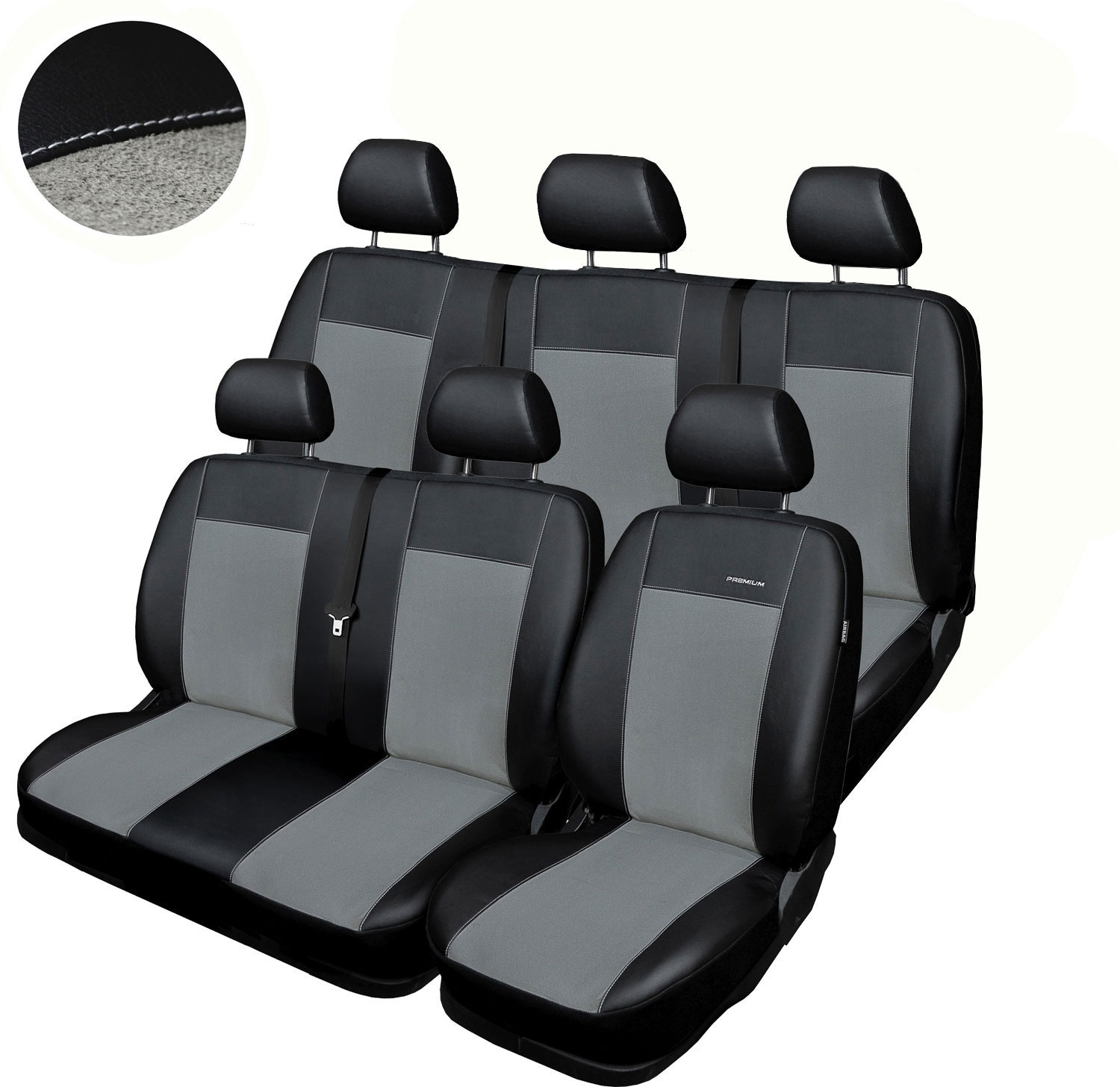 Prémiové poťahy pre Vw T-5 T5 6 osôb 1+2 1x3 2003-2015r. sivé