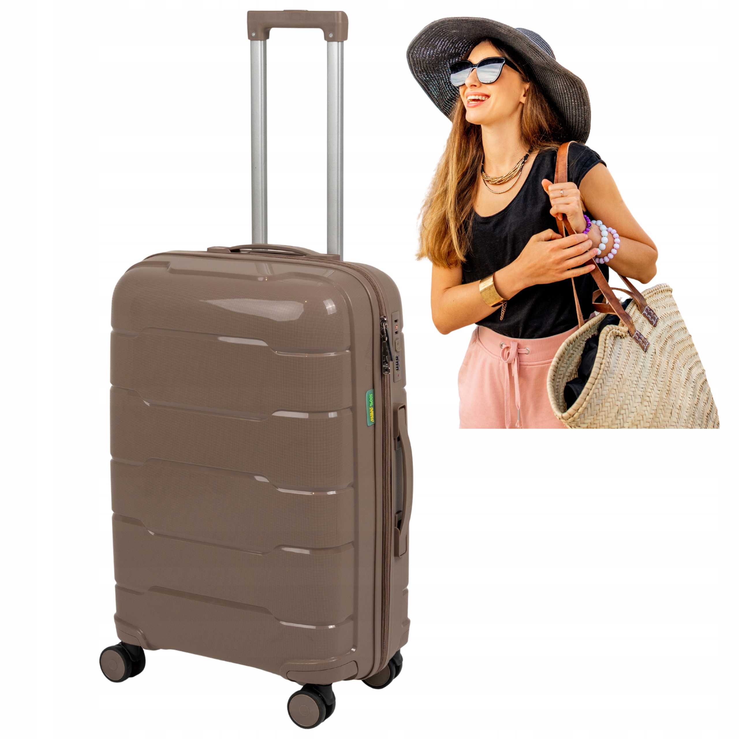 Střední Béžová Taška 65X40X25, Prostorná, 62 L, Lehká, Cestovní, 2,7 Kg