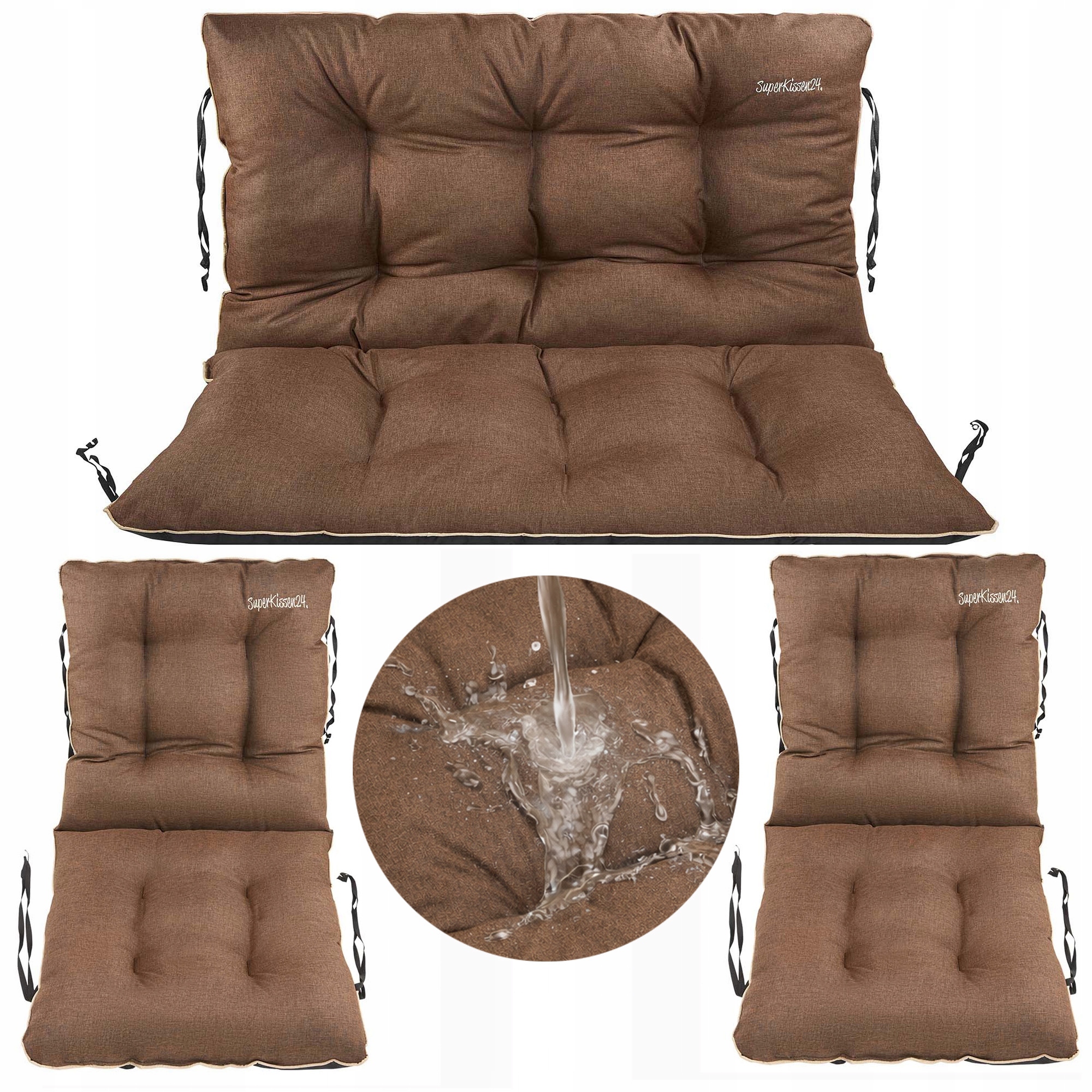 Sada zahradních polštářů na lavičku měkká 100x60x50 ratan 2+1 Hnědý Len