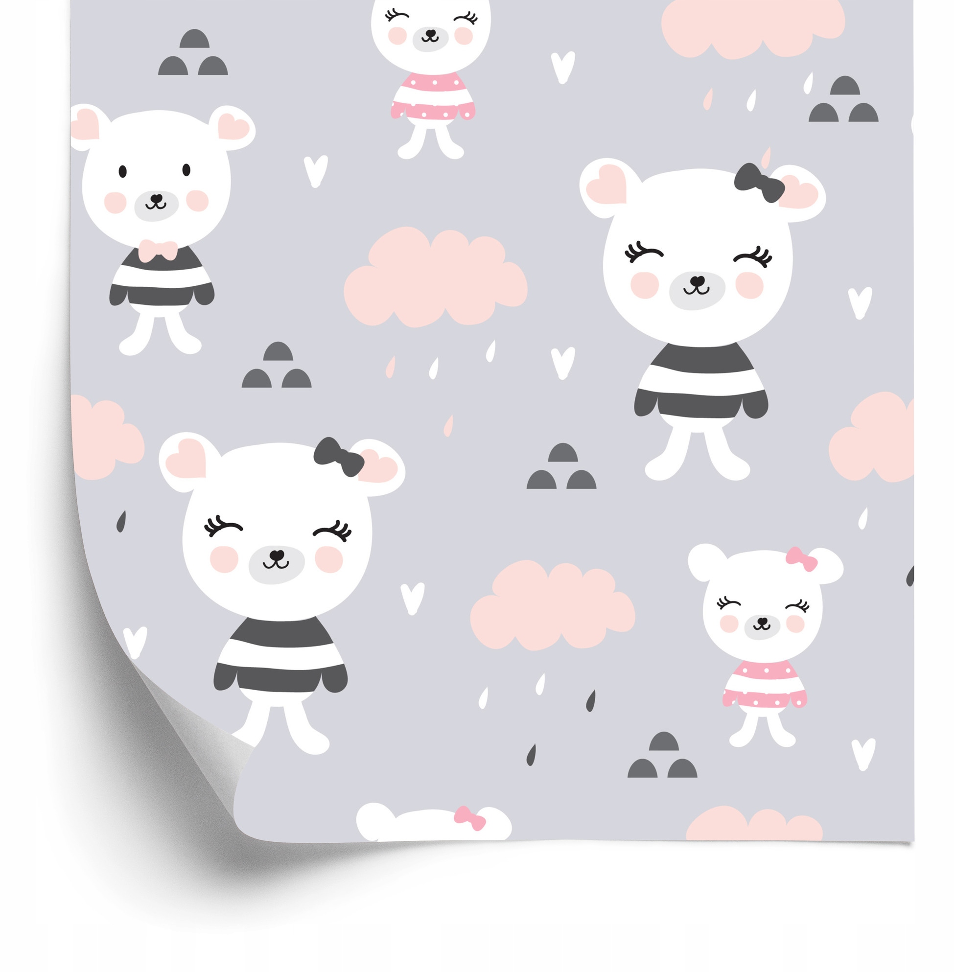Tapeta Medvedíky Obláčiky Srdiečka 50x1000 cm
