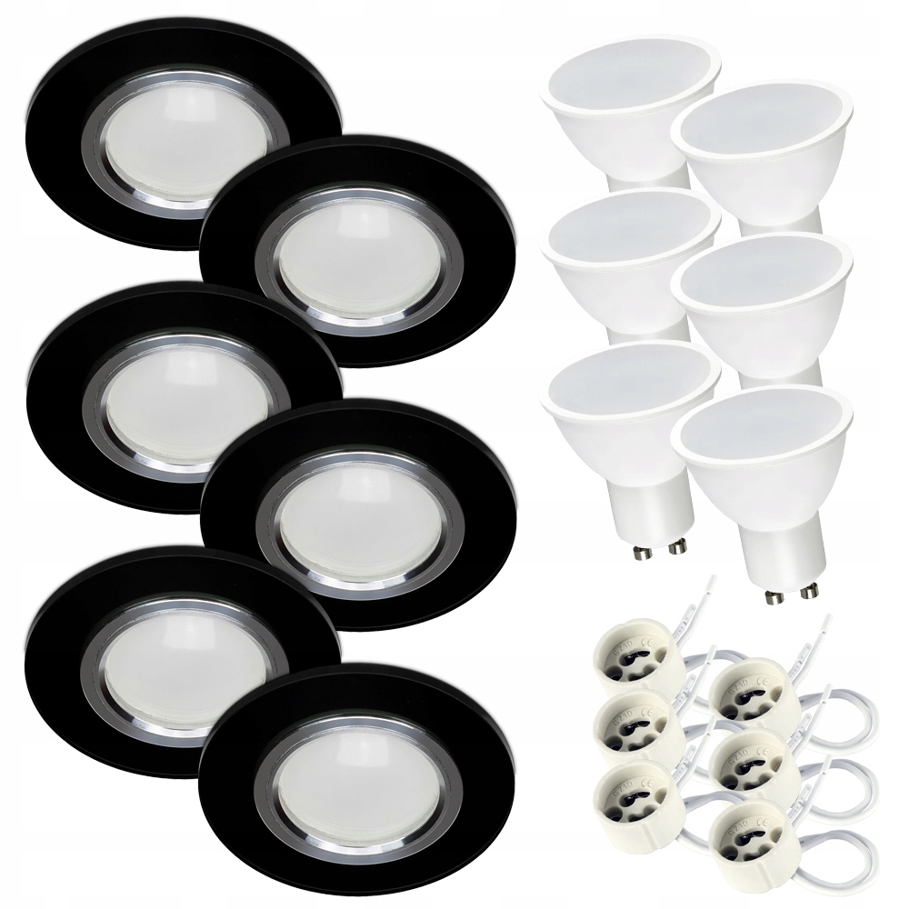 Oczko sufitowe Oprawa halogenowa szklana Czarna żarówka Led GU10 7W zimne