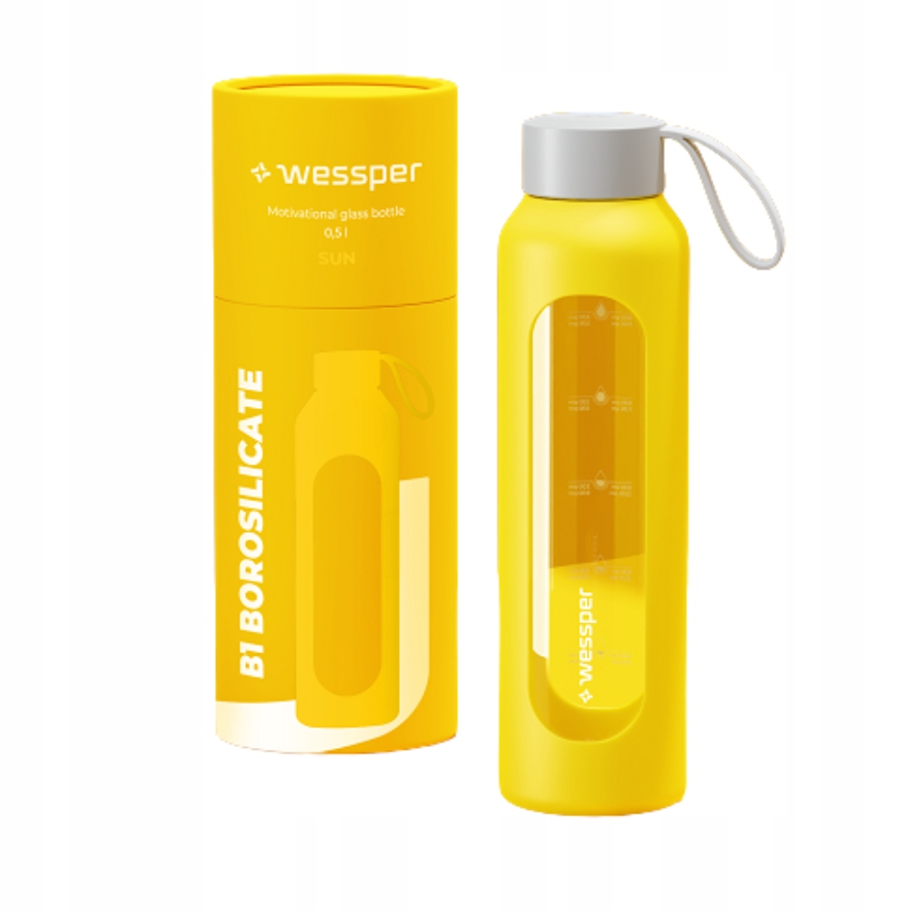 Szklana butelka motywacyjna Wessper 500ml Żółta