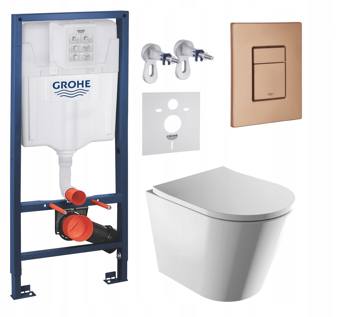 Podomítkový Wc set Grohe s mísou Tampa a tlačítkem kartáčovaná měď