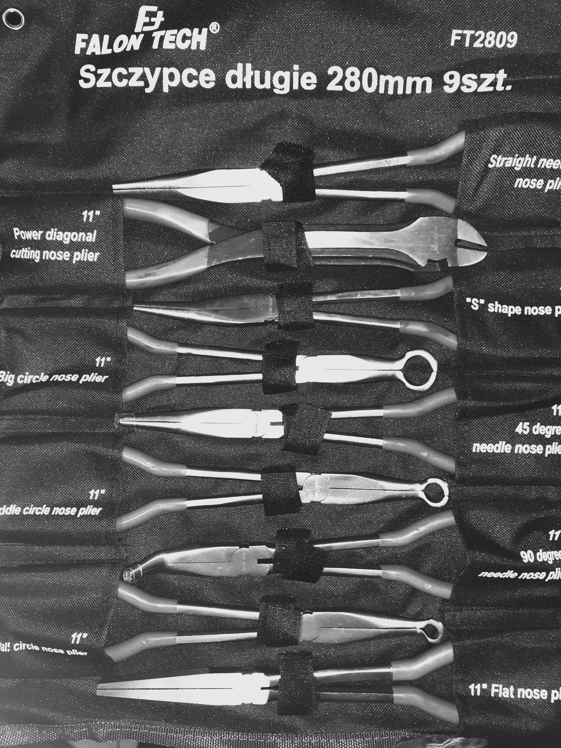 Kliešte kombinačky dlhé, ohnuté, rovné, ploché, očkové 280 mm, sada 9ks
