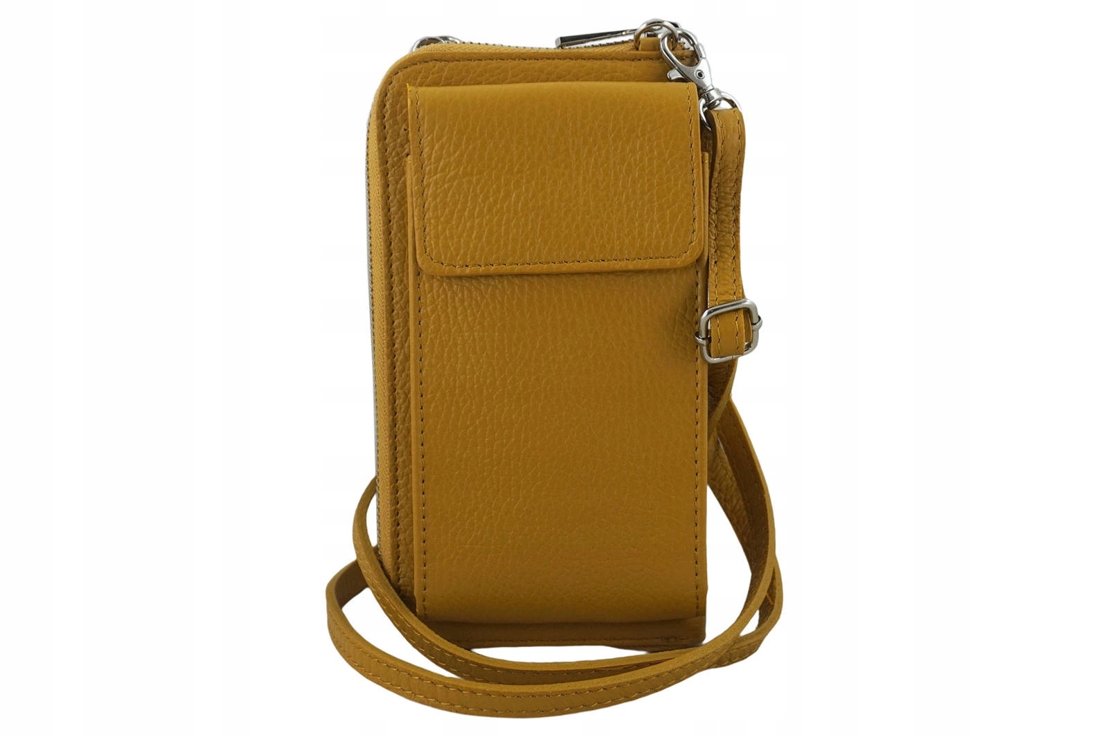 Peněženka pouzdro na telefon z přírodní kůže – tmavá žlutá barva
